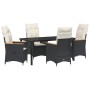 Conjunto de Comedor de Jardín con cojín 5 pcs Negro Poliratán