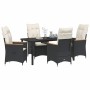 Conjunto de Comedor de Jardín con cojín 5 pcs Negro Poliratán