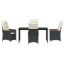 Conjunto de Comedor de Jardín con cojín 5 pcs Negro Poliratán