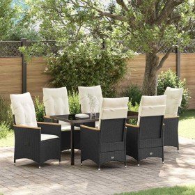 Conjunto de Comedor de Jardín con cojín 7 pcs Negro Poliratán