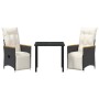 Conjunto de Comedor de Jardín con cojín 3 pcs Negro Poliratán