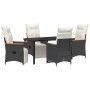 Conjunto de Comedor de Jardín con cojín 5 pcs Negro Poliratán