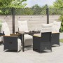 Conjunto de Comedor de Jardín con cojín 5 pcs Negro Poliratán