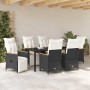 Conjunto de Comedor de Jardín con cojín 7 pcs Negro Poliratán