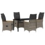 Conjunto de Comedor de Jardín con cojín 5 pcs Gris Poliratán