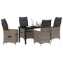 Conjunto de Comedor de Jardín con cojín 5 pcs Gris Poliratán