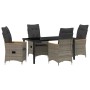 Conjunto de Comedor de Jardín con cojín 5 pcs Gris Poliratán