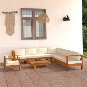 Conjunto de jardín 9 piezas con cojines 100x60 cm madera de