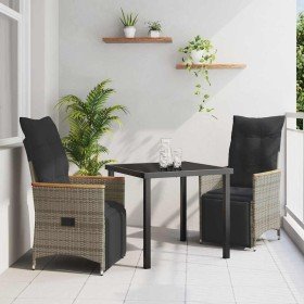 Conjunto de Comedor de Jardín con cojín 3 pcs Gris Poliratán en Conjuntos de jardín | Comprar online en Foro24