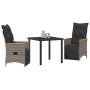 Conjunto de Comedor de Jardín con cojín 3 pcs Gris Poliratán