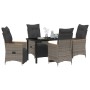 Conjunto de Comedor de Jardín con cojín 5 pcs Gris Poliratán