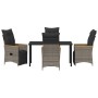 Conjunto de Comedor de Jardín con cojín 5 pcs Gris Poliratán