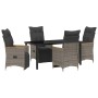 Conjunto de Comedor de Jardín con cojín 5 pcs Gris Poliratán