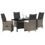 Conjunto de Comedor de Jardín con cojín 5 pcs Gris Poliratán