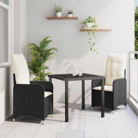 Conjunto de Comedor de Jardín con cojín 3 pcs Negro Poliratán