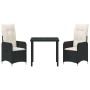 Conjunto de Comedor de Jardín con cojín 3 pcs Negro Poliratán