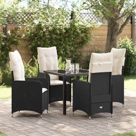 Conjunto de Comedor de Jardín con cojín 5 pcs Negro Poliratán