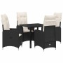 Conjunto de Comedor de Jardín con cojín 5 pcs Negro Poliratán