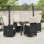 Conjunto de Comedor de Jardín con cojín 5 pcs Negro Poliratán