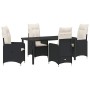 Conjunto de Comedor de Jardín con cojín 5 pcs Negro Poliratán