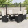 Conjunto de Comedor de Jardín con cojín 5 pcs Negro Poliratán