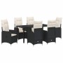 Conjunto de Comedor de Jardín con cojín 7 pcs Negro Poliratán