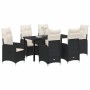 Conjunto de Comedor de Jardín con cojín 7 pcs Negro Poliratán