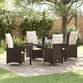 Conjunto de Comedor de Jardín con cojín 5 pcs Marrón Poliratán Conjunto de Comedor de Jardín con cojín 5 pcs Marrón Poliratán