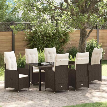 Conjunto de Comedor de Jardín con cojín 7 pcs Marrón Poliratán