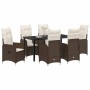Conjunto de Comedor de Jardín con cojín 7 pcs Marrón Poliratán