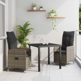 Conjunto de Comedor de Jardín con cojín 3 pcs Gris Poliratán