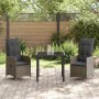 Conjunto de Comedor de Jardín con cojín 3 pcs Gris Poliratán