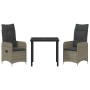 Conjunto de Comedor de Jardín con cojín 3 pcs Gris Poliratán