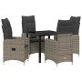 Conjunto de Comedor de Jardín con cojín 5 pcs Gris Poliratán