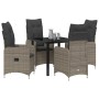 Conjunto de Comedor de Jardín con cojín 5 pcs Gris Poliratán