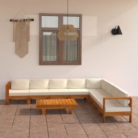 Conjunto de jardín 9 piezas con cojines 100x60 cm madera de