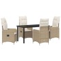 Conjunto de Comedor de Jardín con cojín 5 pcs Beige Poliratán