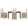 Conjunto de Comedor de Jardín con cojín 5 pcs Beige Poliratán