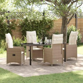 Conjunto de Comedor de Jardín con cojín 5 pcs Beige Poliratán