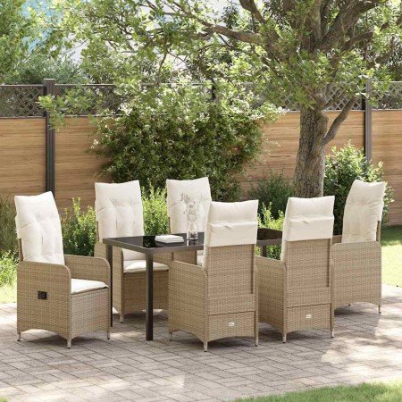 Conjunto de Comedor de Jardín con cojín 7 pcs Beige Poliratán