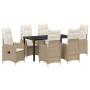Conjunto de Comedor de Jardín con cojín 7 pcs Beige Poliratán