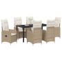 Conjunto de Comedor de Jardín con cojín 7 pcs Beige Poliratán