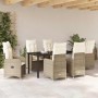 Conjunto de Comedor de Jardín con cojín 7 pcs Beige Poliratán