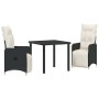 Conjunto de Comedor de Jardín con cojín 3 pcs Negro Poliratán
