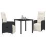 Conjunto de Comedor de Jardín con cojín 3 pcs Negro Poliratán