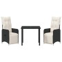 Conjunto de Comedor de Jardín con cojín 3 pcs Negro Poliratán