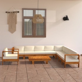 Conjunto de jardín de 10 piezas con cojines, 100 x 60 cm, madera de acacia Conjunto de jardín de 10 piezas con cojines, 100 x 60 cm