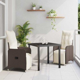 Conjunto de Comedor de Jardín con cojín 3 pcs Marrón Poliratán