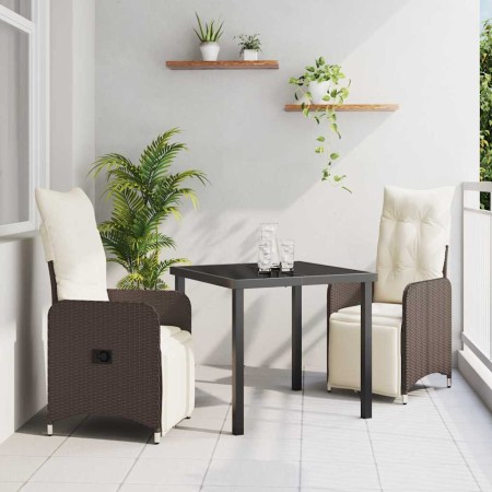 Conjunto de Comedor de Jardín con cojín 3 pcs Marrón Poliratán