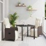 Conjunto de Comedor de Jardín con cojín 3 pcs Marrón Poliratán